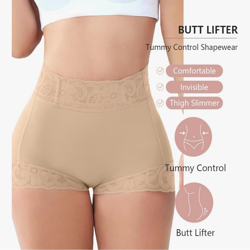 M Myodress Tan High Waist Butt Lifting Tummy Control Lace Trim Shapewear (S) NWT